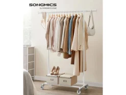 Songmics Garderoben^Kleiderständer mit Rollen 45,4 cm x 132 cm x 160 cm Weiß