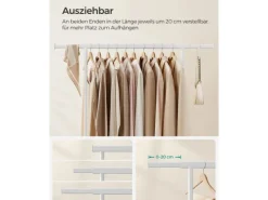 Songmics Garderoben^Kleiderständer mit Rollen 45,4 cm x 132 cm x 160 cm Weiß