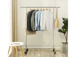 Songmics Garderoben^Kleiderständer mit Rollen 150 cm x 45 cm x 160 cm Silber