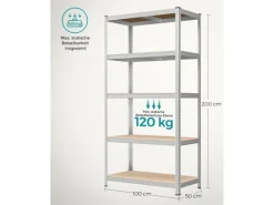 Songmics Kellerregale^Lagerregal 50 cm x 100 cm x 200 cm Silber