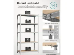 Songmics Kellerregale^Lagerregal 50 cm x 100 cm x 200 cm Silber