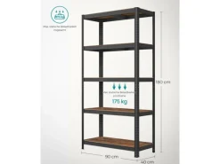 Songmics Lagerregal 40 cm x 90 cm x 180 cm Braun-Schwarz