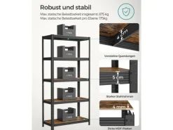Songmics Lagerregal 40 cm x 90 cm x 180 cm Braun-Schwarz