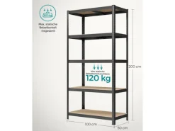 Songmics Kellerregale^Lagerregal 50 cm x 100 cm x 200 cm Schwarz