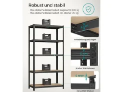 Songmics Kellerregale^Lagerregal 50 cm x 100 cm x 200 cm Schwarz