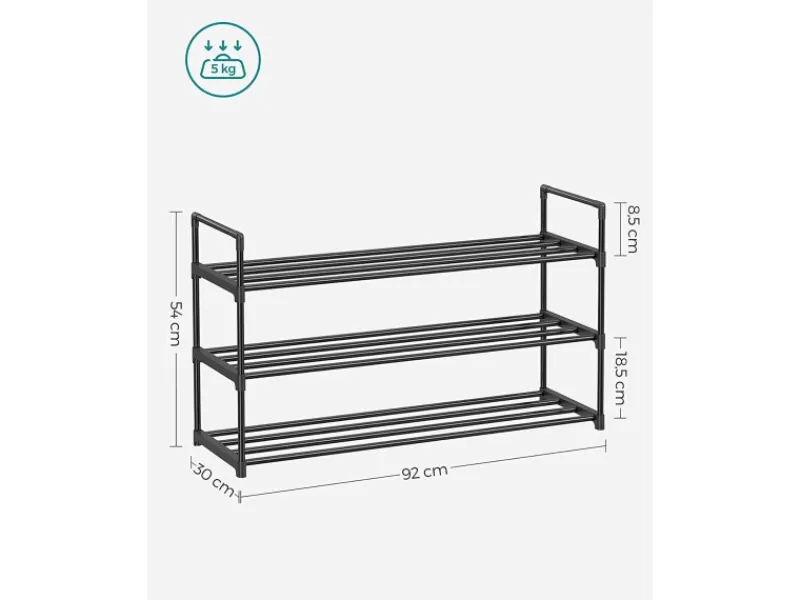 Songmics Metallregal 3 Ebenen 30 cm x 92 cm x 54 cm Schwarz