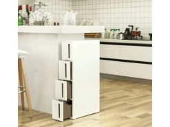 Songmics Regale Massivholz|Regal Weiß^Nischenregal mit Rollen 45 cm x 17 cm x 84 cm Weiß-Braun