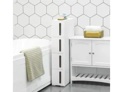 Songmics Regale Massivholz|Regal Weiß^Nischenregal mit Rollen 45 cm x 17 cm x 84 cm Weiß-Braun