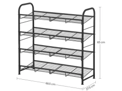 Songmics Schuhregal 4 Ablagen 68,5 cm x 27,5 cm x 65 cm Schwarz