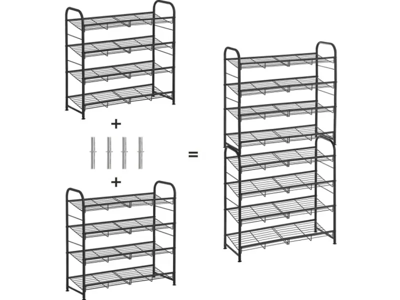 Songmics Schuhregal 4 Ablagen 68,5 cm x 27,5 cm x 65 cm Schwarz