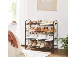 Songmics Schuhregal 4 Ablagen 68,5 cm x 27,5 cm x 65 cm Schwarz