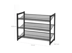 Songmics Schuhregal 3 Ebenen 74 cm x 62,8 cm x 30,7 cm Schwarz