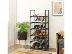 Songmics Regale Massivholz|Regale Schwarz^Schuhregal 6 Ebenen 30 cm x 45 cm x 106 cm Schwarz