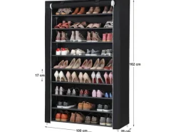 Songmics Schuhregal 10 Ebenen für 54 Paar Schuhe 28 cm x 100 cm x 162 cm Schwarz