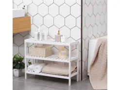 Songmics Regale Massivholz|Aufbewahrung^Schuhregal 3 Ebenen Bambus 26 cm x 70 cm x 55 cm Weiß