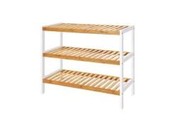 Songmics Schuhregal Bambus 26 cm x 70 cm x 55 cm Weiß-Naturfarben
