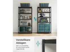 Songmics Metallregale^Standregal 50 cm x 100 cm x 200 cm Braun-Schwarz