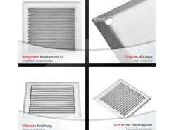 SOTECH Insektenschutz^Aluminium-Lüftungsgitter 190 x 190 mm optik Aufschraubbar mit Insektenschutz