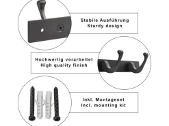SOTECH Garderoben^Blackline FORTE Hakenleiste 345 mm mit 4 Haken Schwarz Pulverbeschichtet