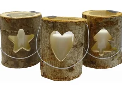 Sunny Garden Laternen^Windlicht Holzstamm mit Glas 3-fach sortiert 18 cm x 16 cm