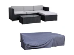 SVITA Hocker^California Garten-Lounge Set Mit Haube Polyrattan Gartenset Balkon-Set Rattan-Lounge