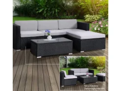 SVITA Hocker^California Garten-Lounge Set Mit Haube Polyrattan Gartenset Balkon-Set Rattan-Lounge