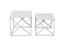 SVITA Tische^Gemo Beistelltisch 2er Set Kaffeetisch Wohnzimmertisch Metalltisch Weiß