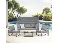 SVITA Sofas^Maui Gartenmöbel-Lounge-Set Mit Dach Outdoor-Sofa Strandkorb-Sonneninsel Stahl