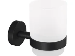 Tesa Tapezierzubehör^Moon Black Zahnputzbec. Halter Schwarz Matt Satiniertes Glas + Klebelösung