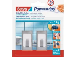 Tesa Tapezierzubehör^Selbstklebehaken Metall-Weiß rechteckig 2 Stück mit 4 x Powerstrips Small