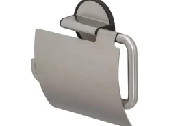 Tiger Klebefolien^Toilettenpapierhalter Tune mit Deckel Edelstahl gebürstet-Schwarz