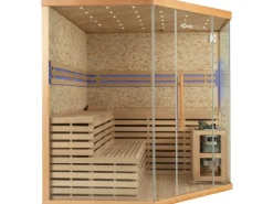 Home Deluxe Traditionelle Sauna SKYLINE BIG Tannenholz Natur XL mit Kunststeinwand