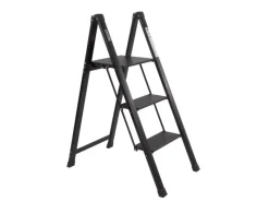 TRUTZHOLM Klapptritte^Alu Trittleiter 3 Stufig Klappbar 150kg Anti Rutsch Trittflächen TÜV GS Schwarz