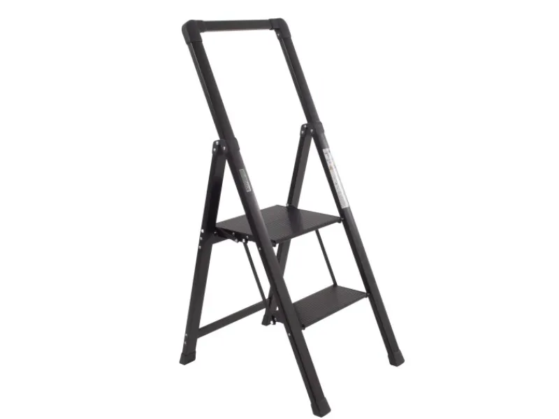 TRUTZHOLM Alu Trittleiter 2 Stufig Klappbar Handlauf 150kg Anti Rutsch Trittflächen TÜV GS Schwarz