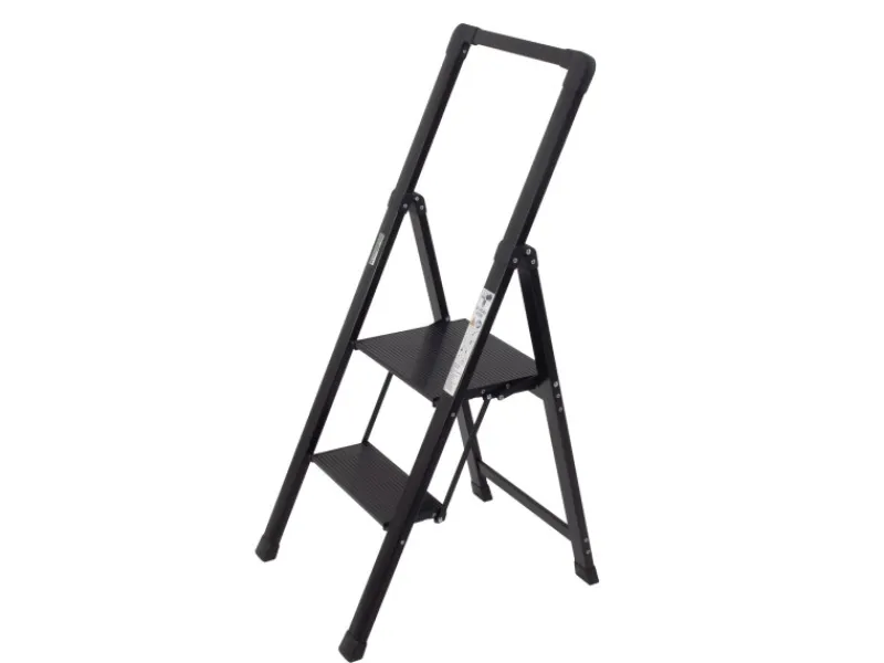 TRUTZHOLM Alu Trittleiter 2 Stufig Klappbar Handlauf 150kg Anti Rutsch Trittflächen TÜV GS Schwarz