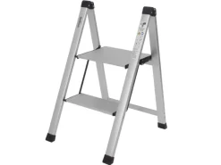 TRUTZHOLM Trittleiter 2 Stufig Klappbar bis 150 kg Alu Anti Rutsch Trittflächen TÜV GS Silber