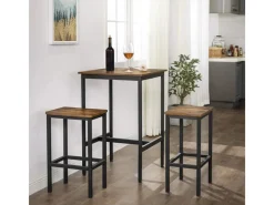 Möbelserien^Vasagle Bartisch Quadratisch 60 cm x 60 cm x 92 cm Braun-Schwarz