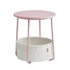 Tische^Vasagle Beistelltisch mit Stoff-Korb Ø 45 cm x 51 cm Rosa-Weiß