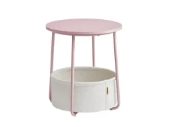 Tische^Vasagle Beistelltisch mit Stoff-Korb Ø 45 cm x 51 cm Rosa-Weiß