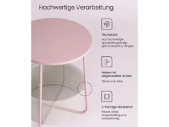 Tische^Vasagle Beistelltisch mit Stoff-Korb Ø 45 cm x 51 cm Rosa-Weiß