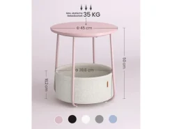 Tische^Vasagle Beistelltisch mit Stoff-Korb Ø 45 cm x 51 cm Rosa-Weiß