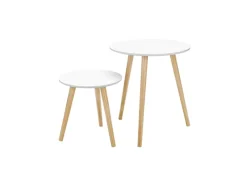 Vasagle Beistelltisch-Set mit Kiefernholz-Beinen Ø 45 cm x 50 cm Eiche-Weiß