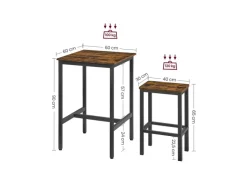 Vasagle Esstisch mit 2 Stühlen Braun-Schwarz