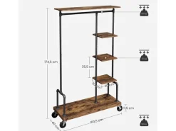 Garderoben^Vasagle Garderobe mit Rollen 40 cm x 103,5 cm x 174,5 cm Braun-Schwarz