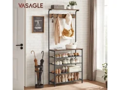 Vasagle Garderobenständer 5 Ebenen 32,2 cm x 80 cm x 182 cm Braun-Schwarz