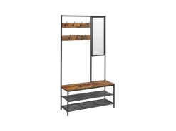 Sitzbänke|Garderoben^Vasagle Garderobenständer Spiegel und Sitzbank 35 x 98 x 180 cm Braun-Schwarz