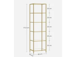 Regale Massivholz|Bücherregale^Vasagle Glasregal 6 Ablagen 30 cm x 40 cm x 177,3 cm Gold