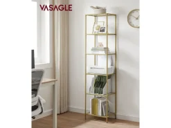 Regale Massivholz|Bücherregale^Vasagle Glasregal 6 Ablagen 30 cm x 40 cm x 177,3 cm Gold
