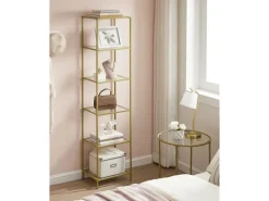Regale Massivholz|Bücherregale^Vasagle Glasregal 6 Ablagen 30 cm x 40 cm x 177,3 cm Gold