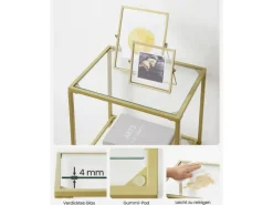 Regale Massivholz|Bücherregale^Vasagle Glasregal 6 Ablagen 30 cm x 40 cm x 177,3 cm Gold